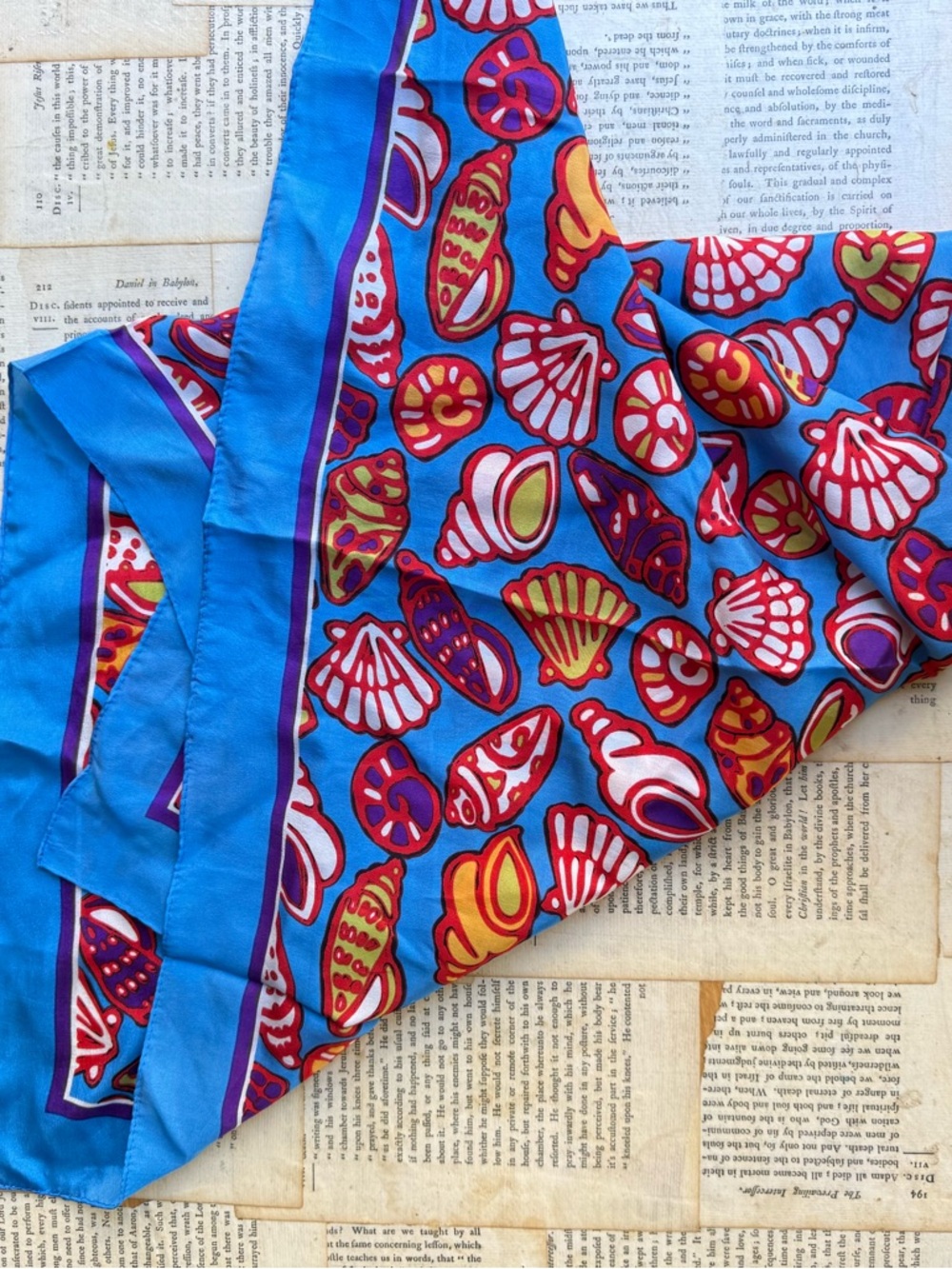 Echo Bright Blue Multicolor Seashell Silk Scarf Square